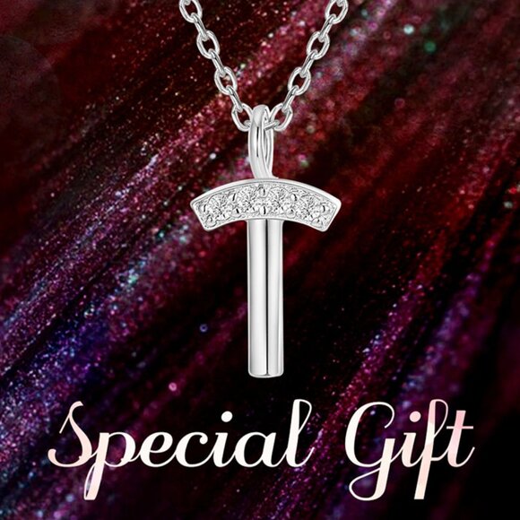 SHEGRACE 925 Sterling Silver Initial Letter T Pendant Necklace W Cubic Zirconia - Picture 5 of 7